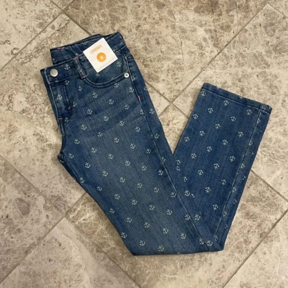 Gymboree Skinny Jeans NEW Girls Size 8 Anchors Nautical Adjustable Waist